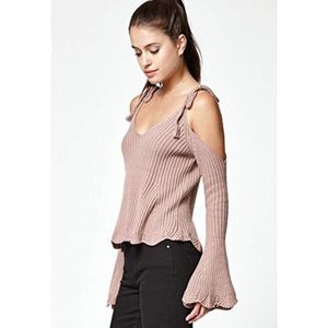 Off the shoulder sweater with braided ties.